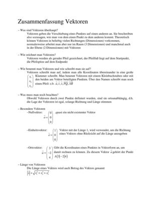 kurze Zusammenfassung Vektoren