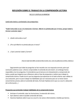 reflexion trabajo comprensión lectora