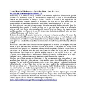 Limo Rentals Mississauga: Get Affordable Limo Services