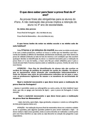 Prova final 4º ano "O que preciso saber para..."