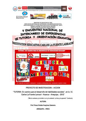 “TUTORIA: En camino para el desarrollo de habilidades sociales”, en la  I.E. Carlos La Fuente Larrauri - Huanca – Arequipa, - 2012” (CIENCIA DE MIERCOLES)