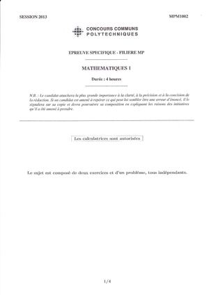 CCP - Maths 1 - MP - 2013