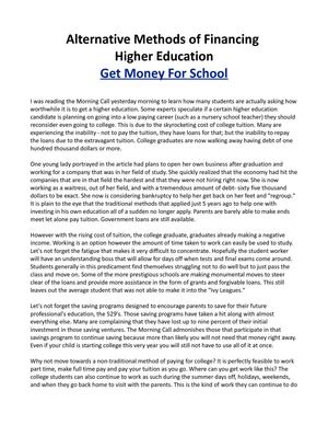 Alternative Methods of Financing Higher Education