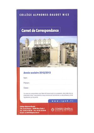 carnet de correspondance  Collège Alphonse Daudet