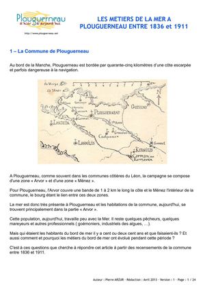 Les Métiers de la Mer à Plouguerneau entre 1836 et 1911