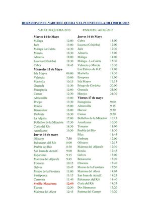 Horarios de paso de las hermandades por el quema y ajoli