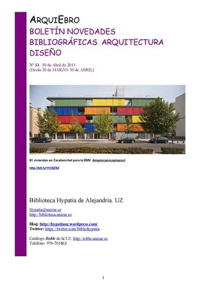 Boletín de novedades de Arquitectura y Diseño de la Biblioteca Hypatia de Alejandría, nº 33