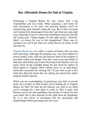 Buy Affordable Homes for Sale in Virginia		