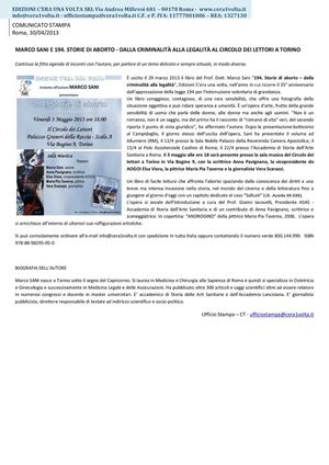 MARCO SANI E 194. STORIE DI ABORTO - DALLA CRIMINALITÀ ALLA LEGALITÀ AL CIRCOLO DEI LETTORI A TORINO