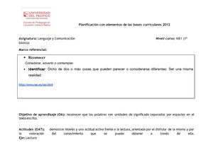 Planificación de Lenguaje y Comunicación