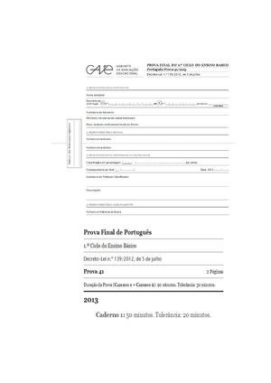 Prova -modelo de Lingua Portuguesa 4º ano - "Gianni Rodari"