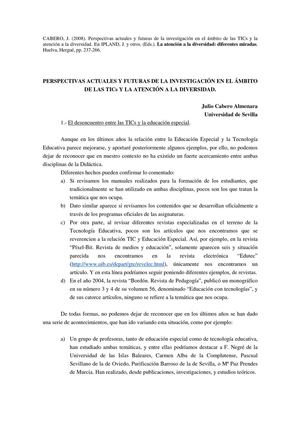 Investigación sobre las Nuevas Tecnologías en la atención a la diversidad. Julio Cabero Almenara. Universidad de Sevilla