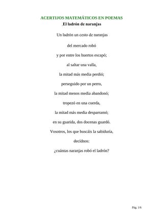 Acertijos matemáticos en poemas.