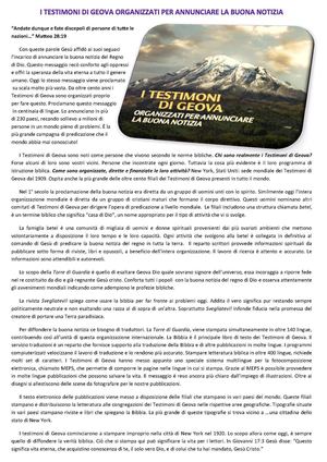 I TESTIMONI DI GEOVA organizzati per annunciare la buona notizia (1)