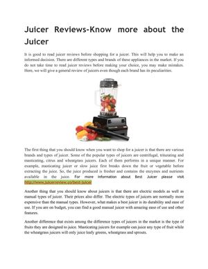 Juicer Reviews-Know more about the Juicer