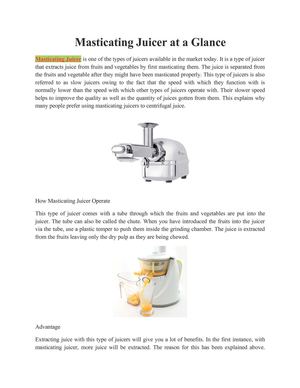 Masticating Juicer at a Glance