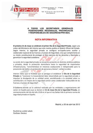 Nota informativa primer día de la seguridad privada