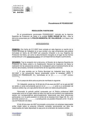 Documentación en la basura AEPD