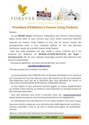 ProcédureAdhesion FOREVER LIVING PRODUCTS ALGERIE