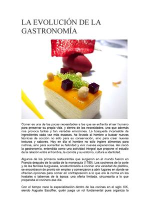 LA EVOLUCION DE LA GASTRONOMIA