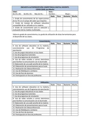 Encuenta autopercepción comptencia digital profesorado