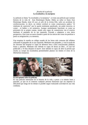 rese;a de  la escafandra y la mariposas 