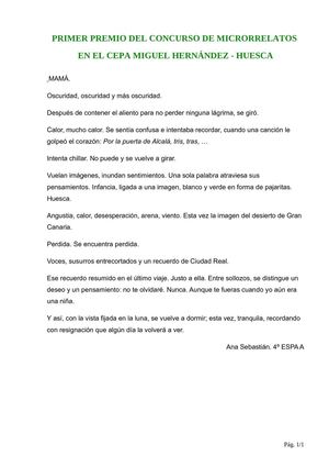 MAMÁ - Microrrelato premiado en el CEPA Miguel Hernández de Huesca.