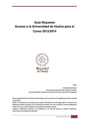 Guía Resumen. Acceso a la Universidad de Huelva. Curso 2013/2014