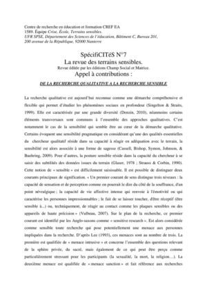 Revue n°7 SpécifiCITéS Appel à contributions