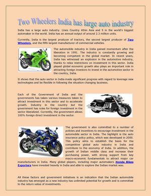 Two Wheelers India has large auto industry