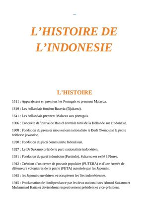 L'histoire de l'Indonesie