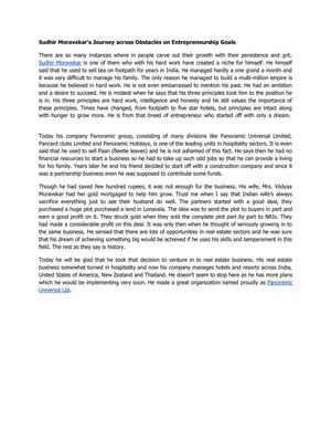 Sudhir Moravekar's Journey across Obstacles on Entrepreneurship Goals.