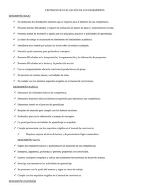 CRITERIOS PARA CALIFICAR LOS DESEMPEÑOS. COLTRICAPIN