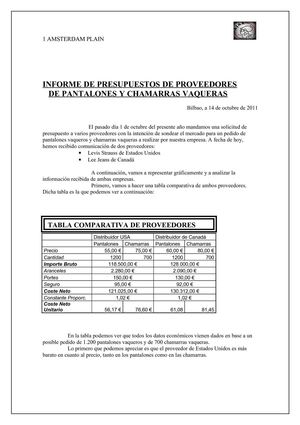 INFORME DE PRESUPUESTOS DE PROVEEDORES