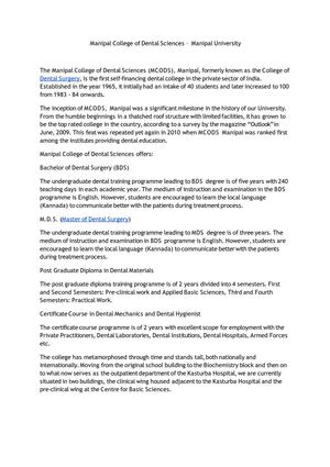 Manipal College of Dental Sciences – Manipal University