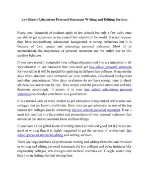 LawSchool Admissions Personal Statement Writing and Editing Services