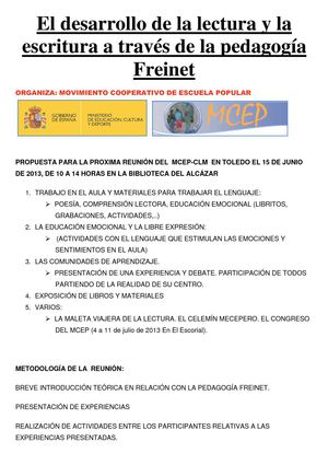 PROPUESTA PARA LA REUNIÓN DE JUNIO EN TOLEDO