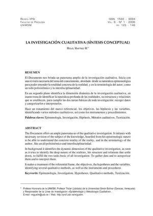 La investigación cualitativa (síntesis conceptual)