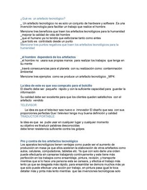 que es un artefacto tecnologico