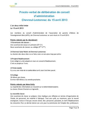 PV du CA du 15 avril 2013