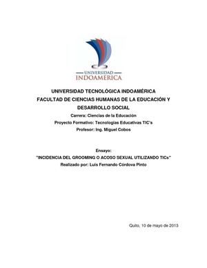 EL GROOMING O ACOSO SEXUAL UTILIZANDO LAS TIC