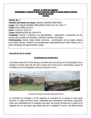 MEMORIA LA LLEGADA SESIÓN 1 CARLOS PIZARRO LEONGOMEZ