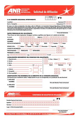 Solicitud de Afiliacion ANR B&R