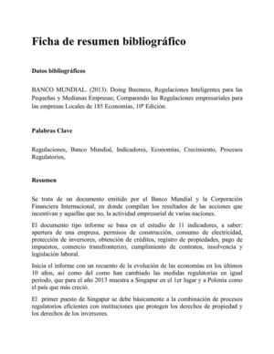 Ficha de resumen bibliográfico Doing Business 2013