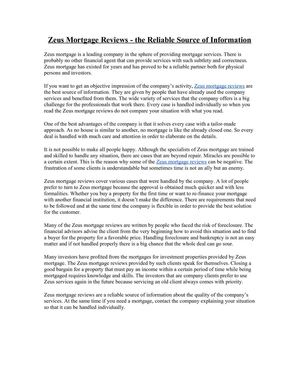 Zeus Mortgage Reviews - the Reliable Source of Information