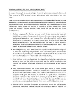 Benefits of employing card access control system in offices!