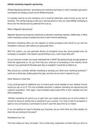 Affiliate Marketing - four Major Reasons to Consider Magnetic Sponsoring