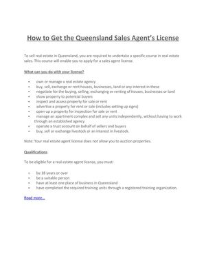 How to Get the Queensland Sales Agent’s License