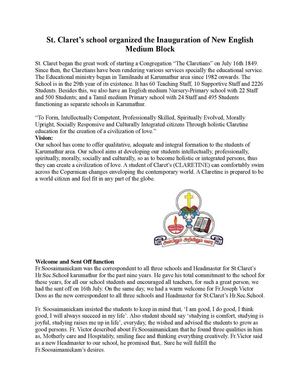 St. Claret’s school organized the Inauguration of New English Medium Block