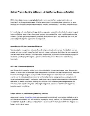 Online Project Costing Software - A Cost Saving Business Solution